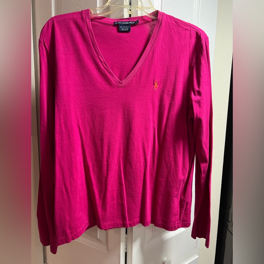 Women's Pink Polo V-Neck Top